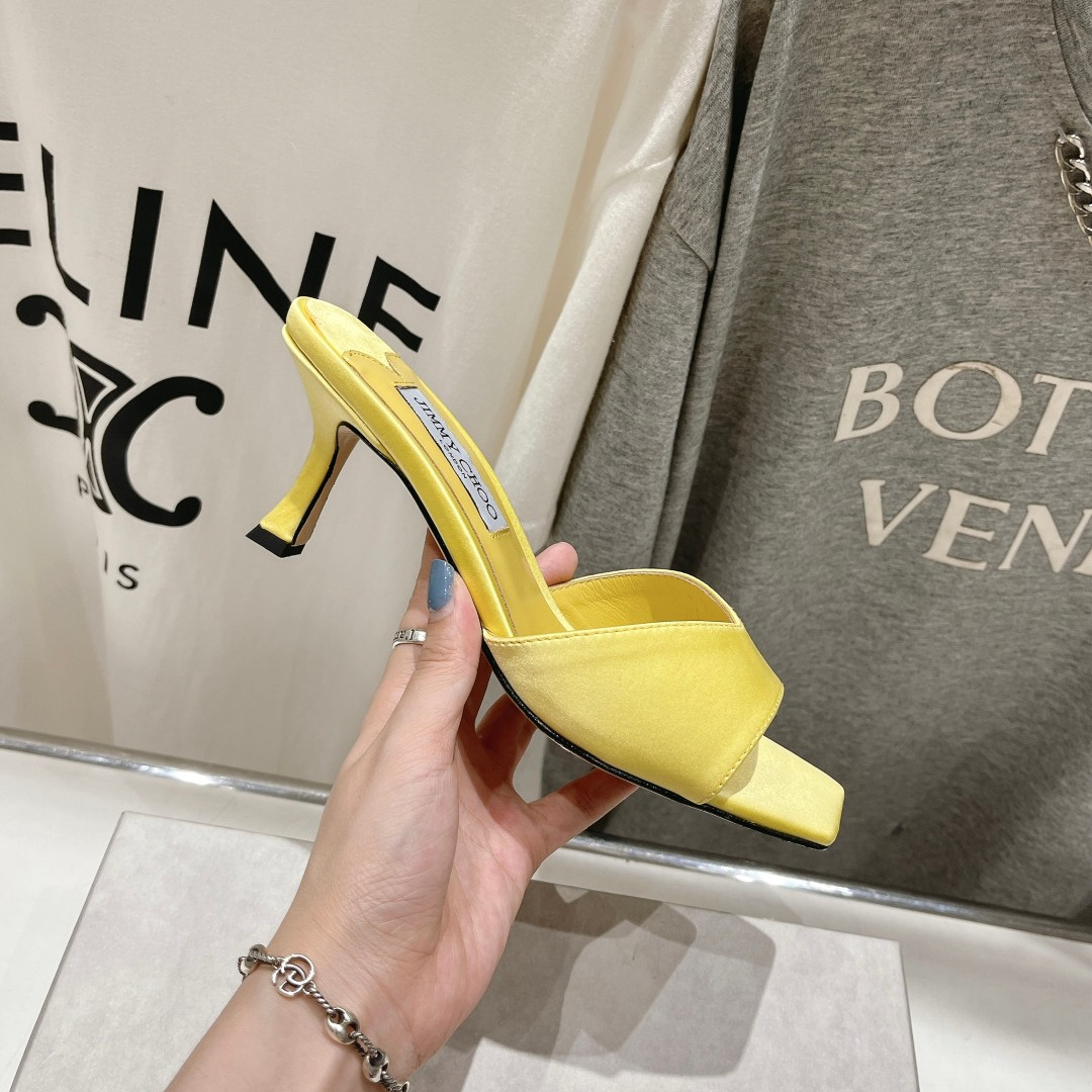 高仿JimmyChoo*SKYE70S方頭一字拖鞋黃色7CM免檢版