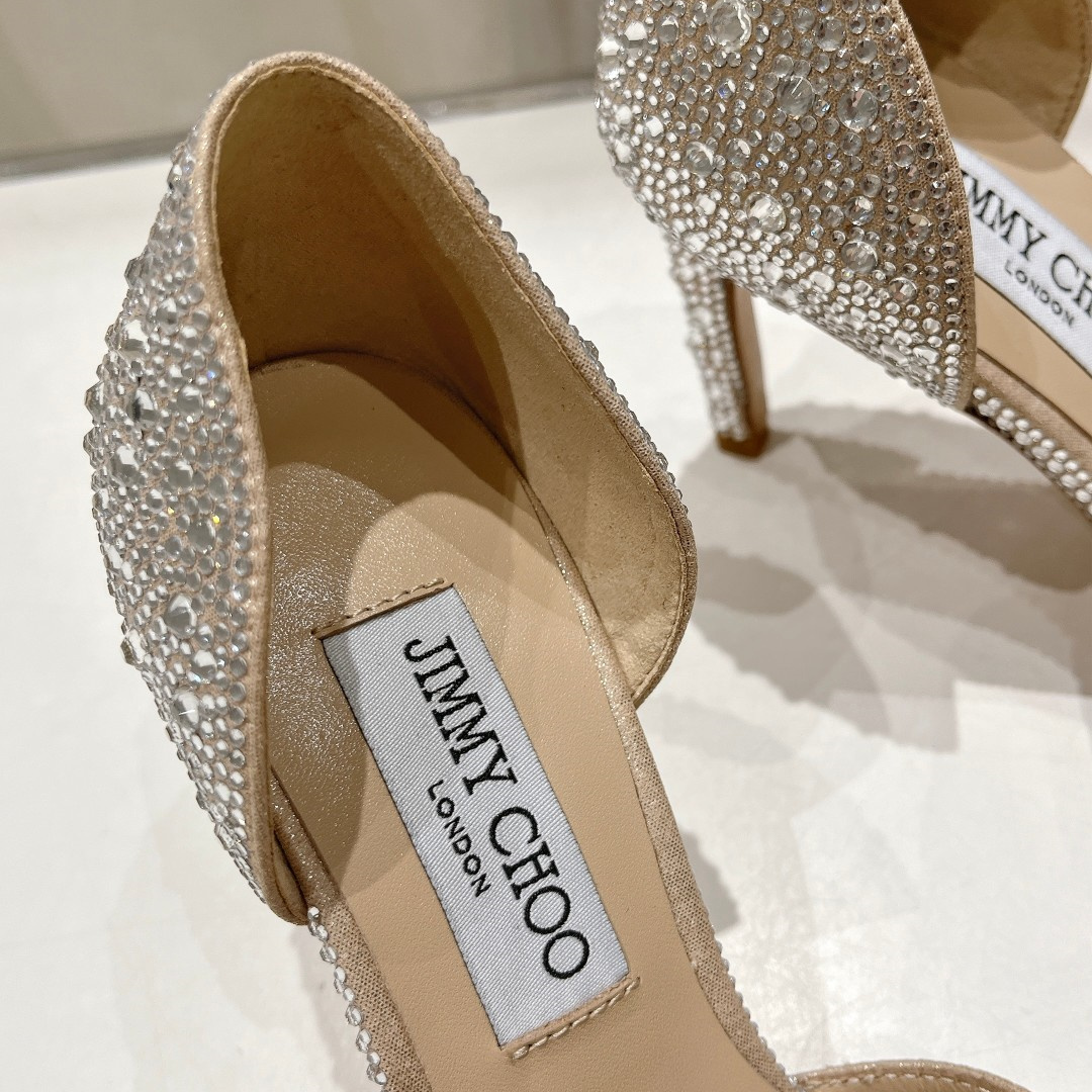 高仿JimmyChoo*SABINE8水鑽亮片高踭鞋裸色8.5CM免檢版