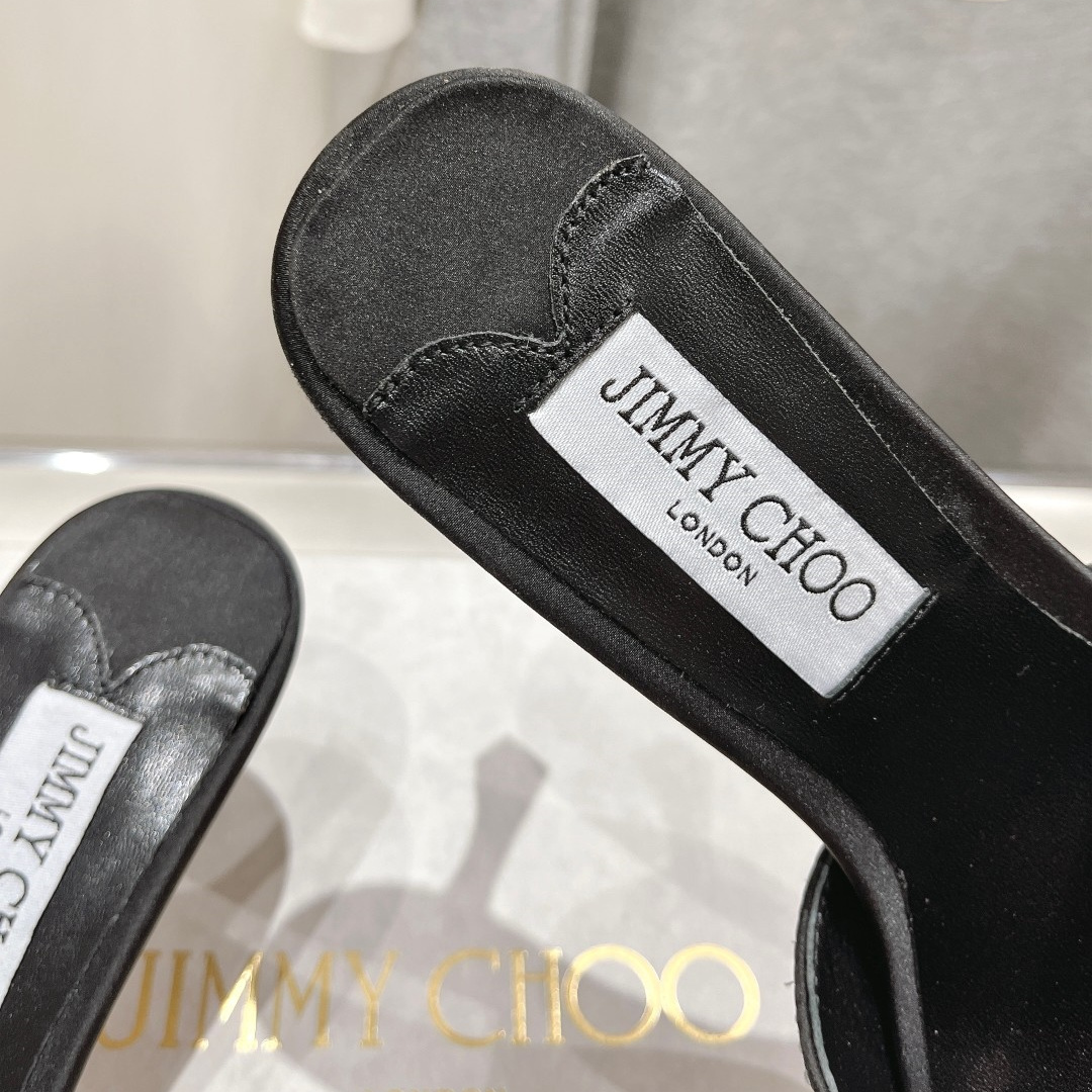 高仿JimmyChoo*SKYE74S方頭一字拖鞋水鑽黑7CM免檢版