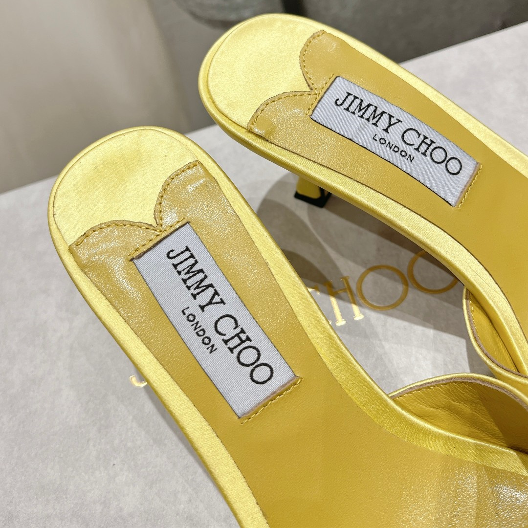 高仿JimmyChoo*SKYE70S方頭一字拖鞋黃色7CM免檢版