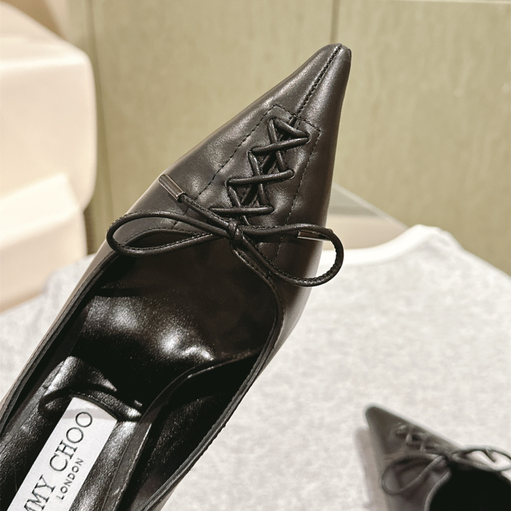 高仿JimmyChoo*SCARLE1尖頭蝴蝶結高踭鞋黑色9CM免檢版