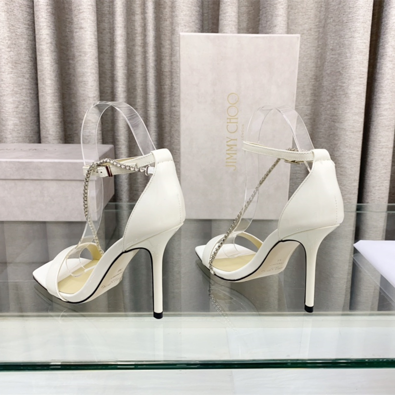 高仿JimmyChoo*TALIKA3方頭塔扣高踭涼鞋白色10CM免檢版