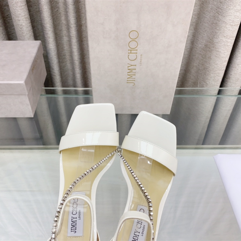 高仿JimmyChoo*TALIKA3方頭塔扣高踭涼鞋白色10CM免檢版