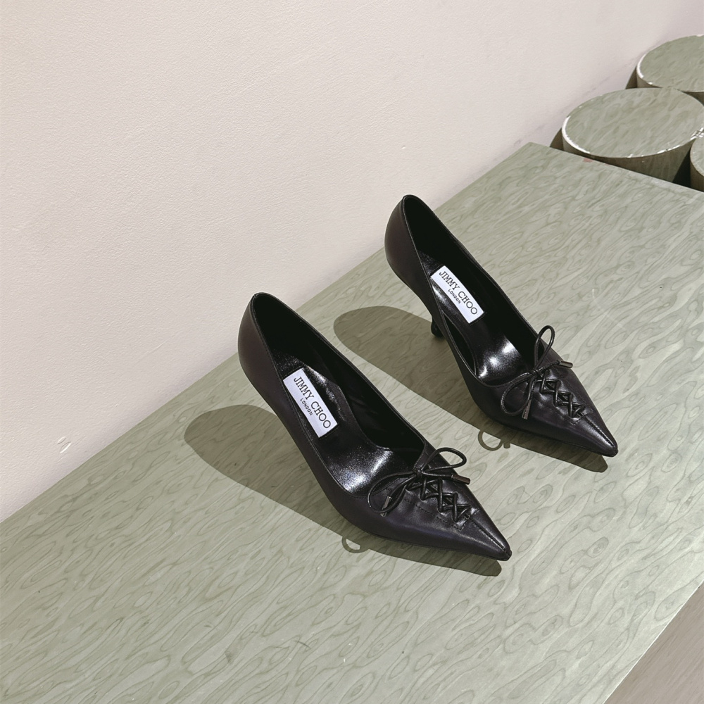 高仿JimmyChoo*SCARLE1尖頭蝴蝶結高踭鞋黑色9CM免檢版