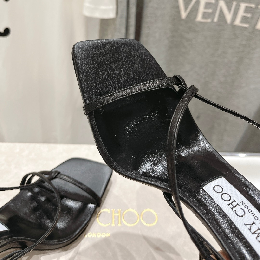 高仿JimmyChoo*ETANA95交叉塔扣高踭涼鞋黑色9.5CM免檢版