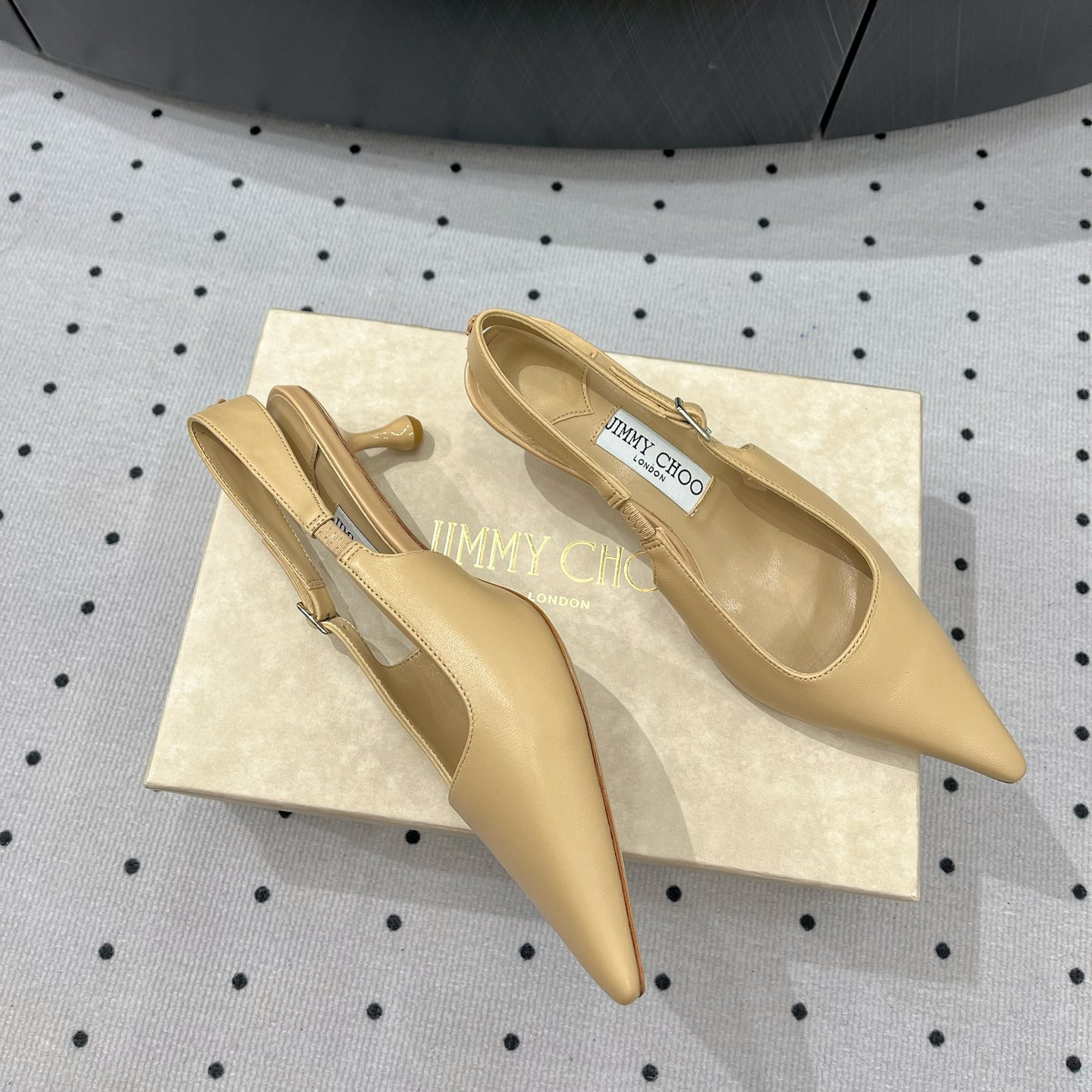 高仿JimmyChoo*AMEL50N尖頭塔扣高踭鞋膚色4.5CM免檢版