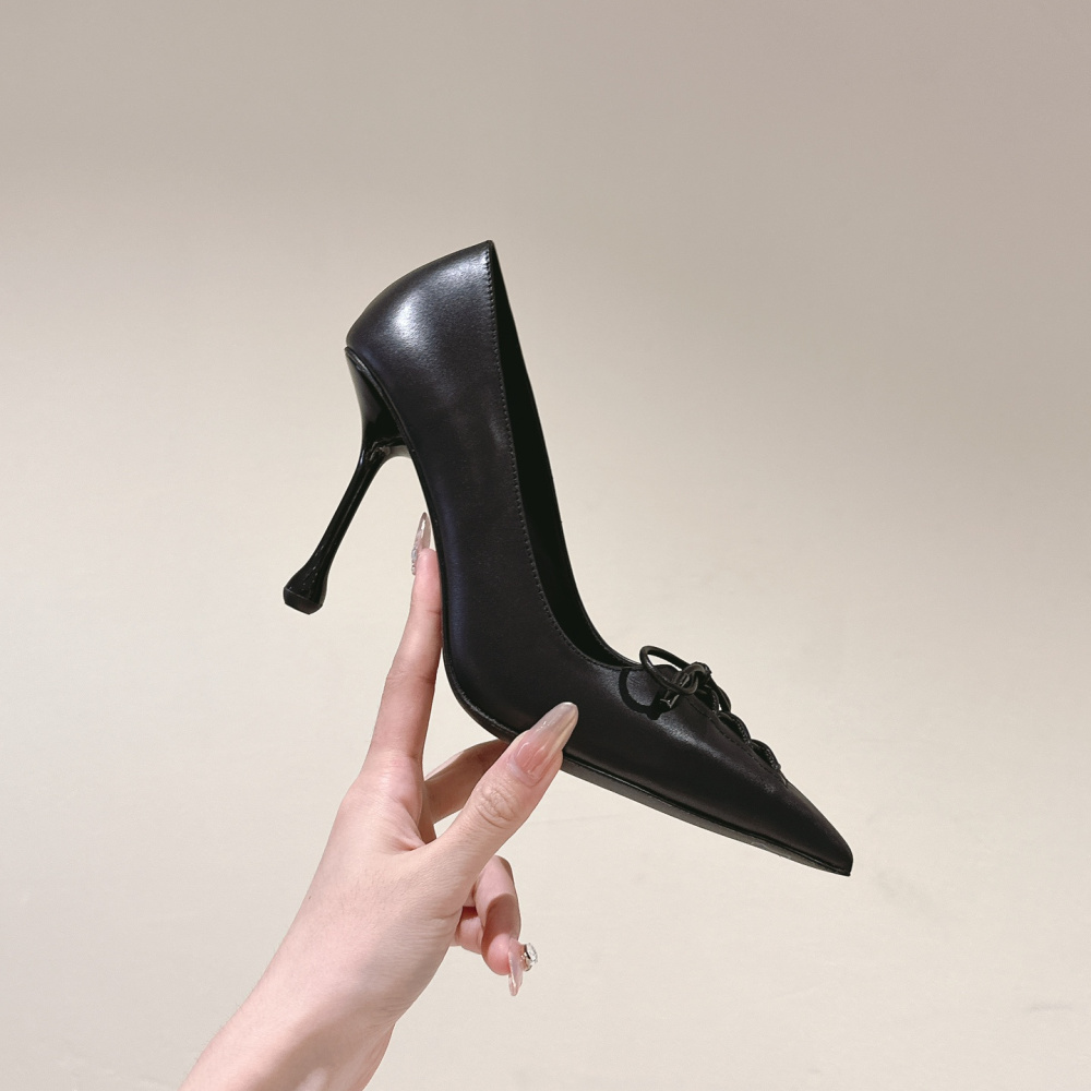 高仿JimmyChoo*SCARLE1尖頭蝴蝶結高踭鞋黑色9CM免檢版