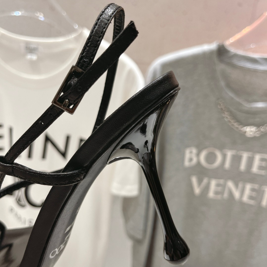 高仿JimmyChoo*ETANA95交叉塔扣高踭涼鞋黑色9.5CM免檢版