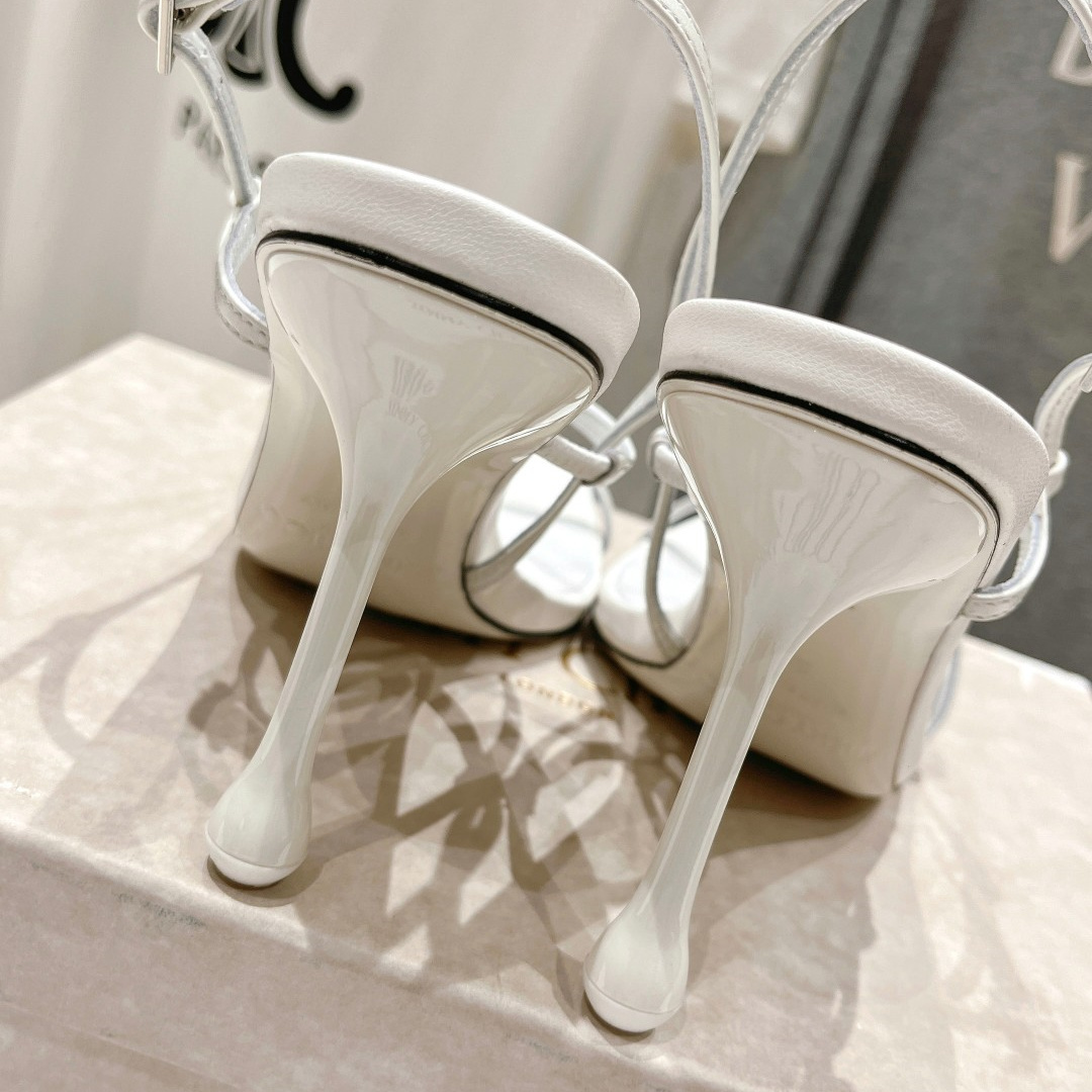高仿JimmyChoo*ETANA94交叉塔扣高踭涼鞋白色9.5CM免檢版