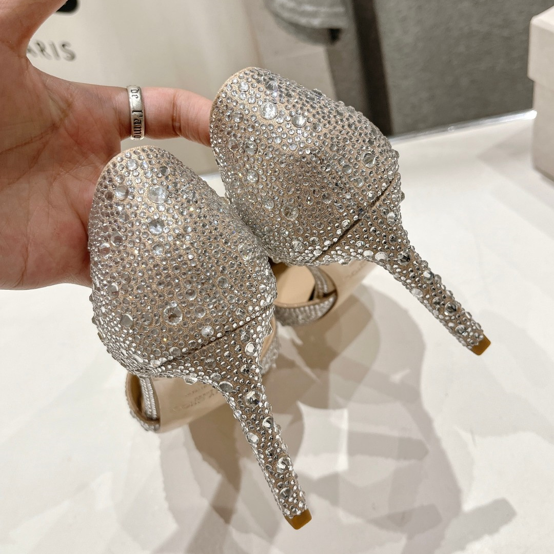 高仿JimmyChoo*SABINE8水鑽亮片高踭鞋裸色8.5CM免檢版