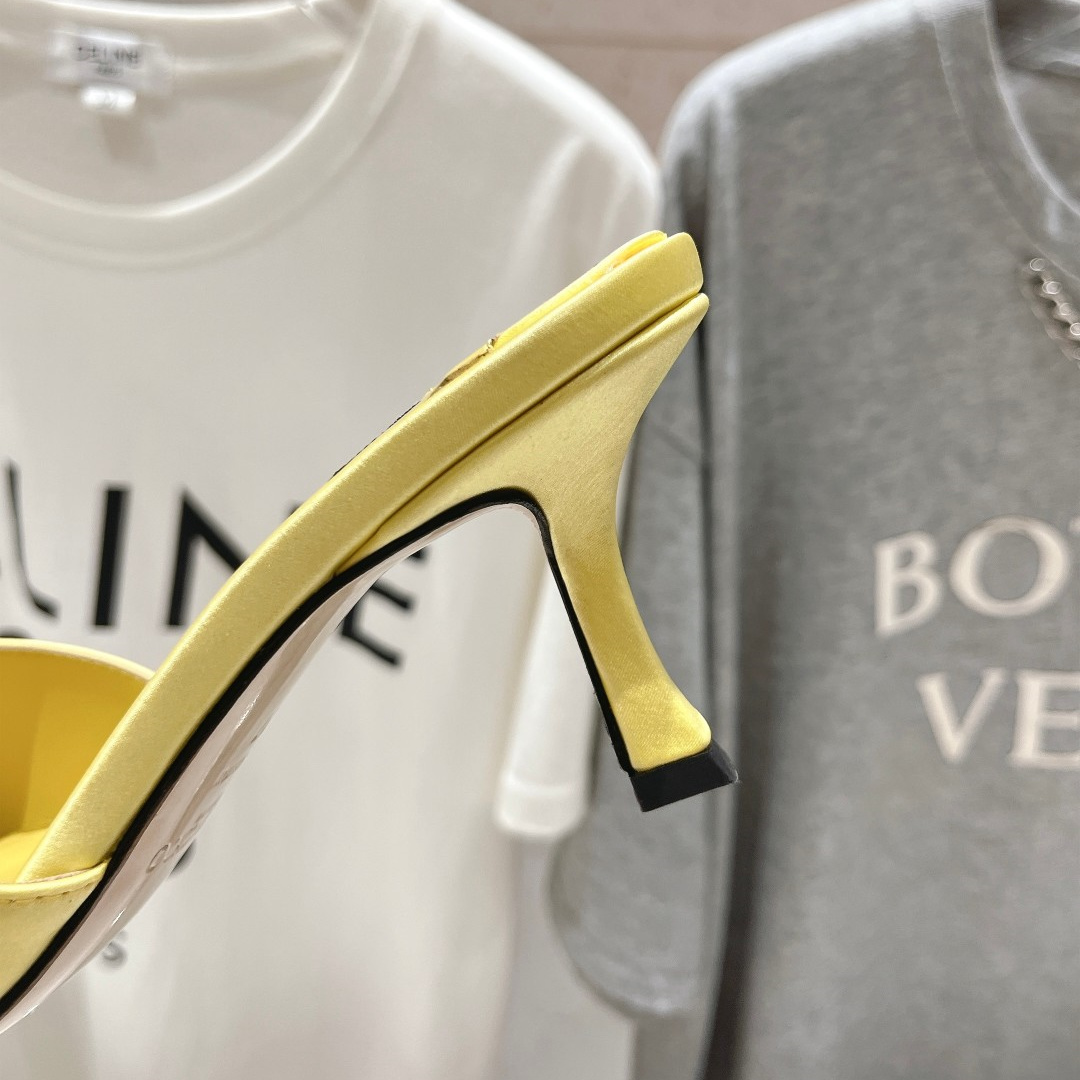 高仿JimmyChoo*SKYE70S方頭一字拖鞋黃色7CM免檢版