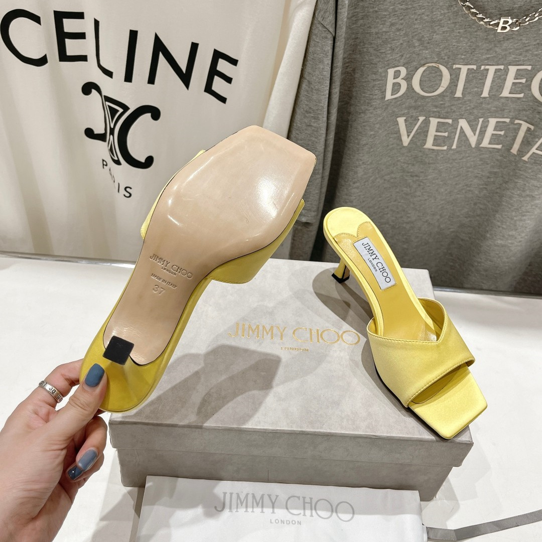 高仿JimmyChoo*SKYE70S方頭一字拖鞋黃色7CM免檢版