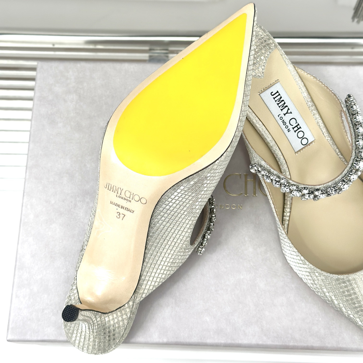 高仿JimmyChoo*BING62T水晶鑲嵌涼拖裸色6.5CM免檢版