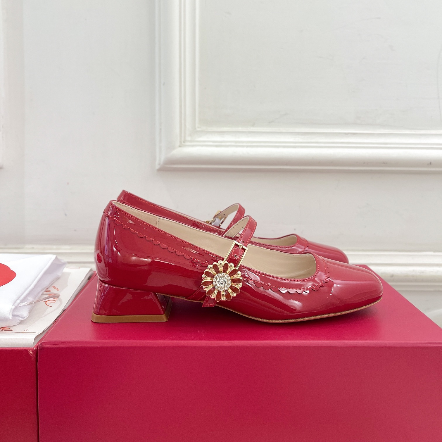 高仿RogerVivier*RVW5404瑪麗珍鞋紅色3CM免檢版