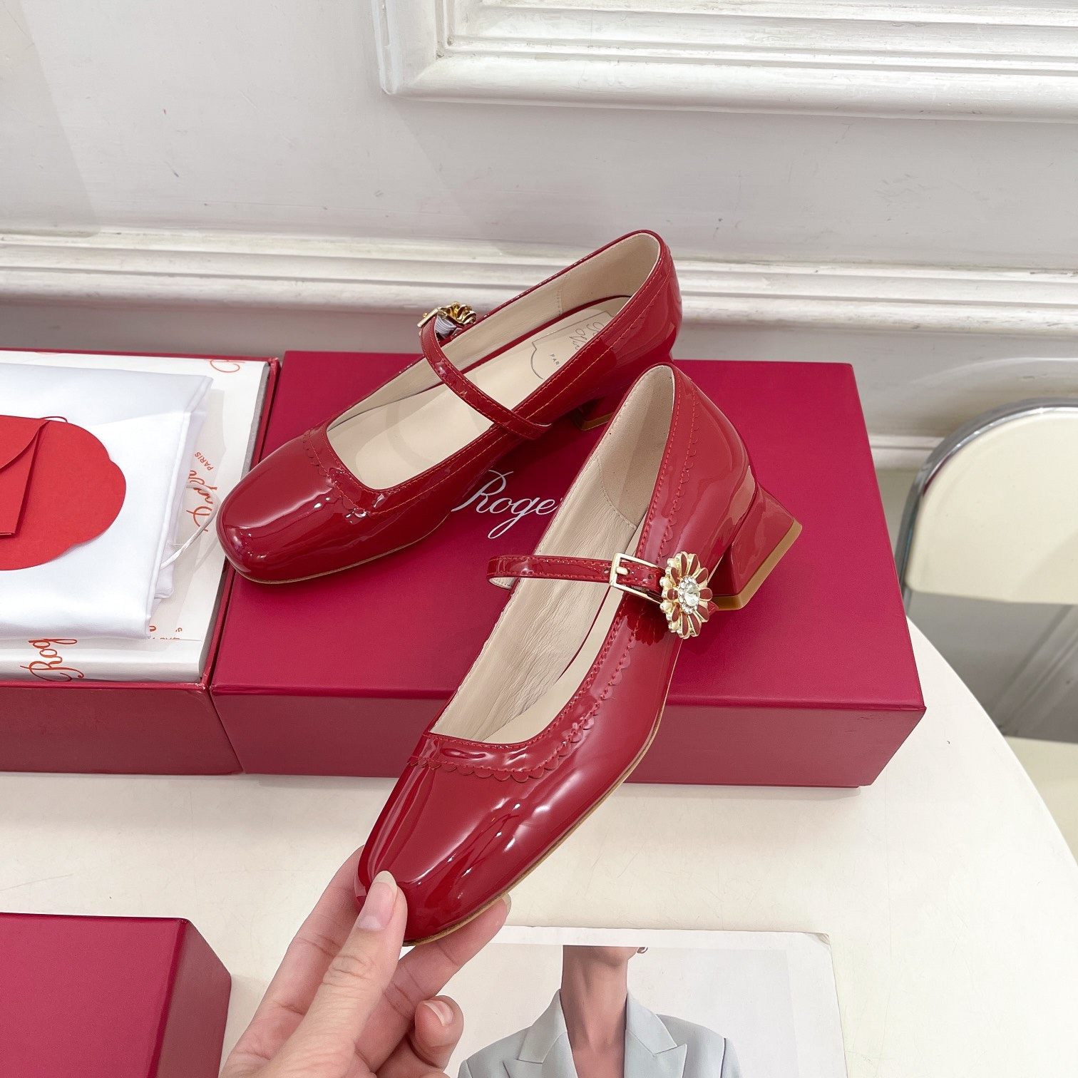 高仿RogerVivier*RVW5404瑪麗珍鞋紅色3CM免檢版