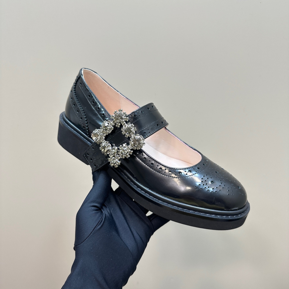 高仿RogerVivier*RVW5484鑽扣粗跟瑪麗珍鞋黑色3CM免檢版