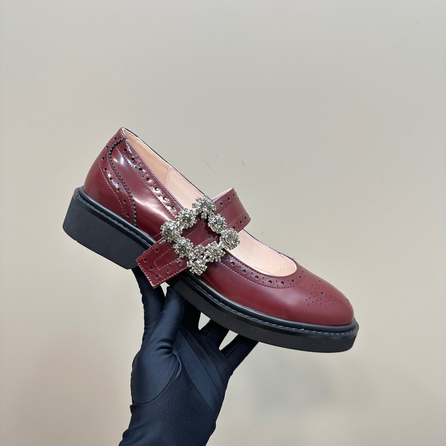 高仿RogerVivier*RVW5485鑽扣粗跟瑪麗珍鞋紅色3CM免檢版