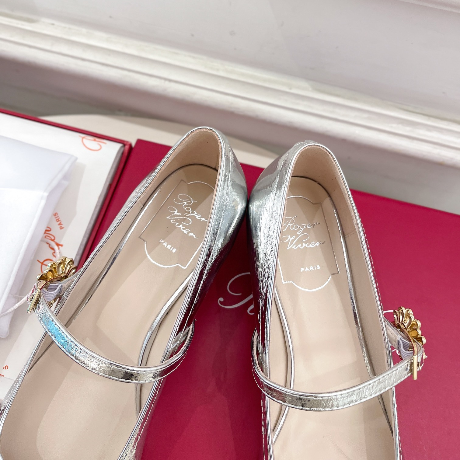 高仿RogerVivier*RVW5405瑪麗珍鞋銀色3CM免檢版