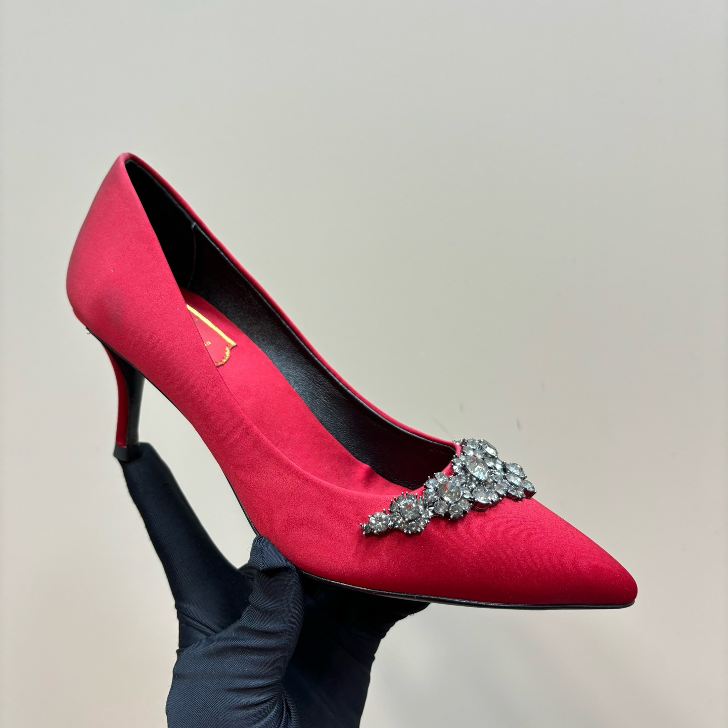 高仿RogerVivier*RVW5025水鑽尖頭高踭鞋紅色8.5CM免檢版