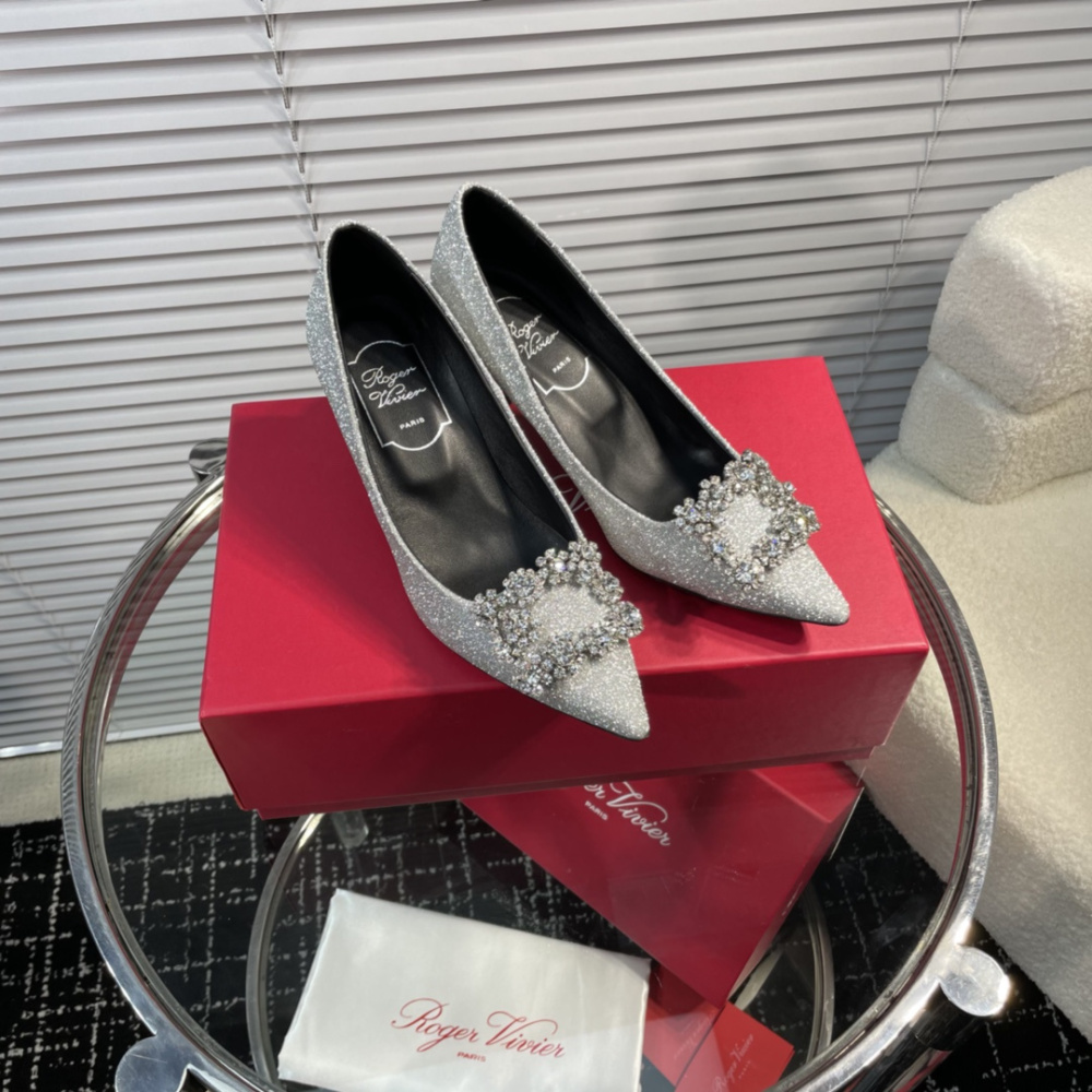 高仿RogerVivier*RVW4146水鑽真絲高踭鞋滿天星6.5CM免檢版