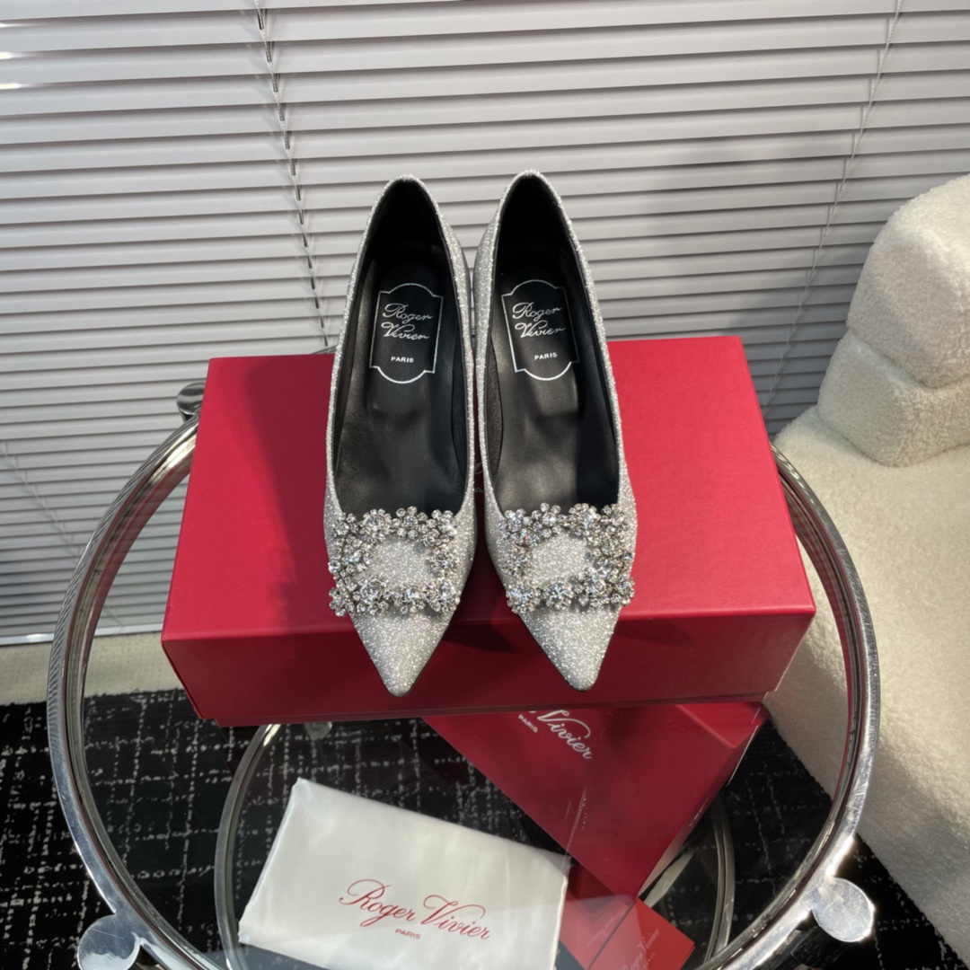 高仿RogerVivier*RVW4146水鑽真絲高踭鞋滿天星6.5CM免檢版
