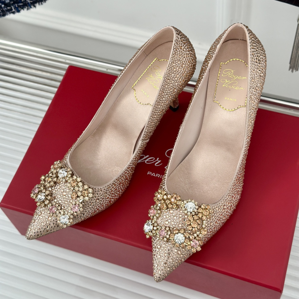 高仿RogerVivier*RVW4193雪花水鑽高踭鞋裸色8.5CM免檢版