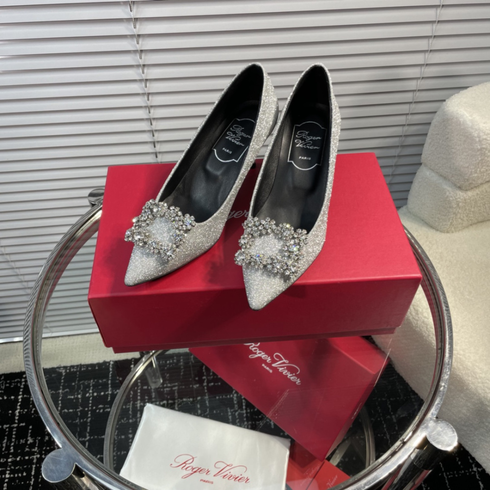 高仿RogerVivier*RVW4146水鑽真絲高踭鞋滿天星6.5CM免檢版