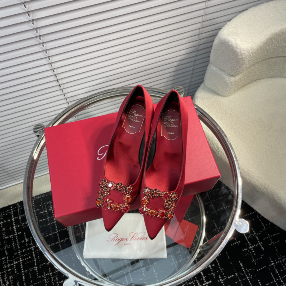 高仿RogerVivier*RVW4143水鑽真絲高踭鞋紅色6.5CM免檢版