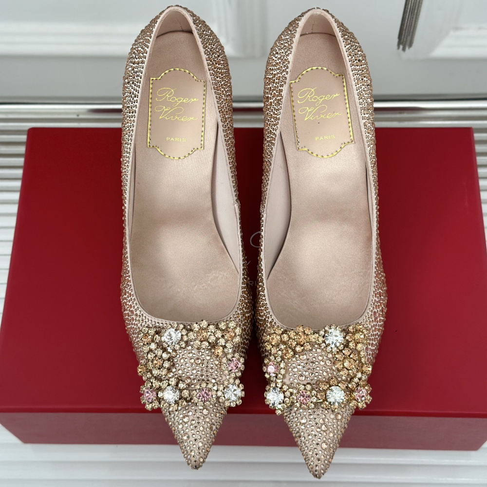 高仿RogerVivier*RVW4193雪花水鑽高踭鞋裸色8.5CM免檢版