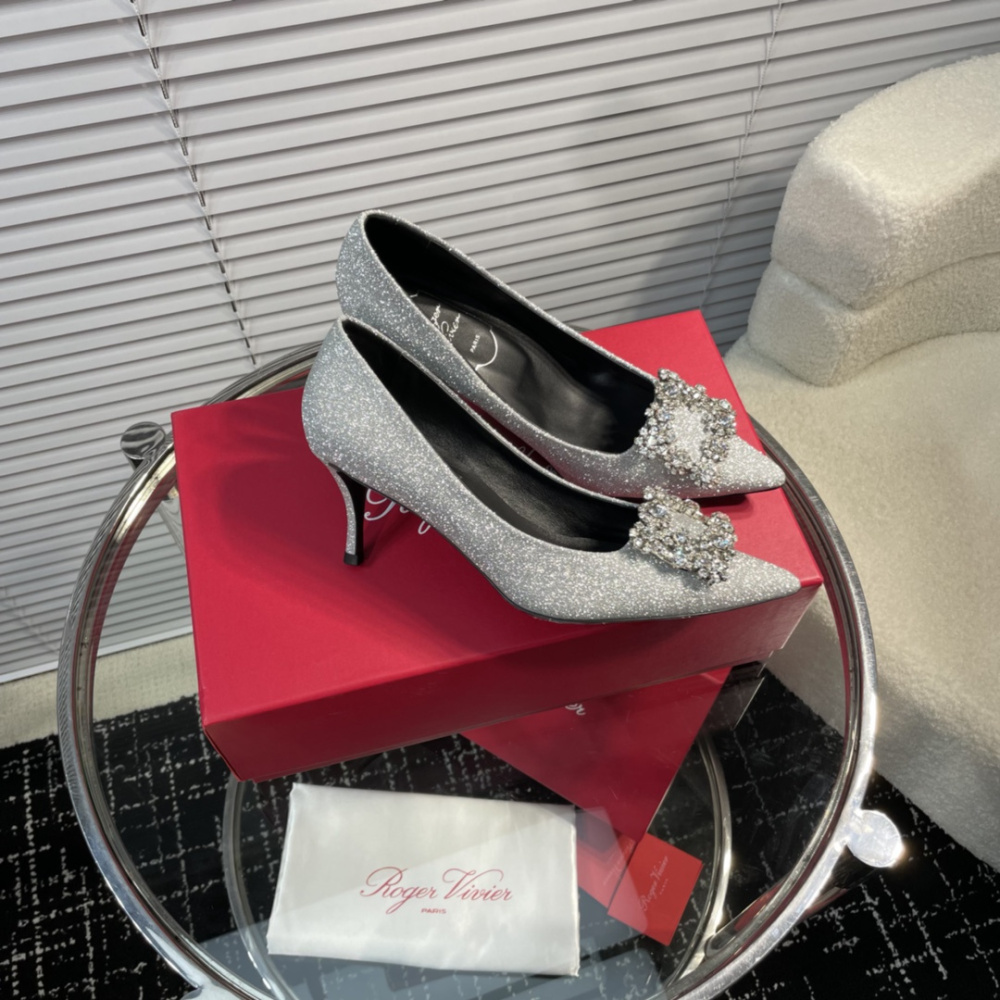 高仿RogerVivier*RVW4146水鑽真絲高踭鞋滿天星6.5CM免檢版