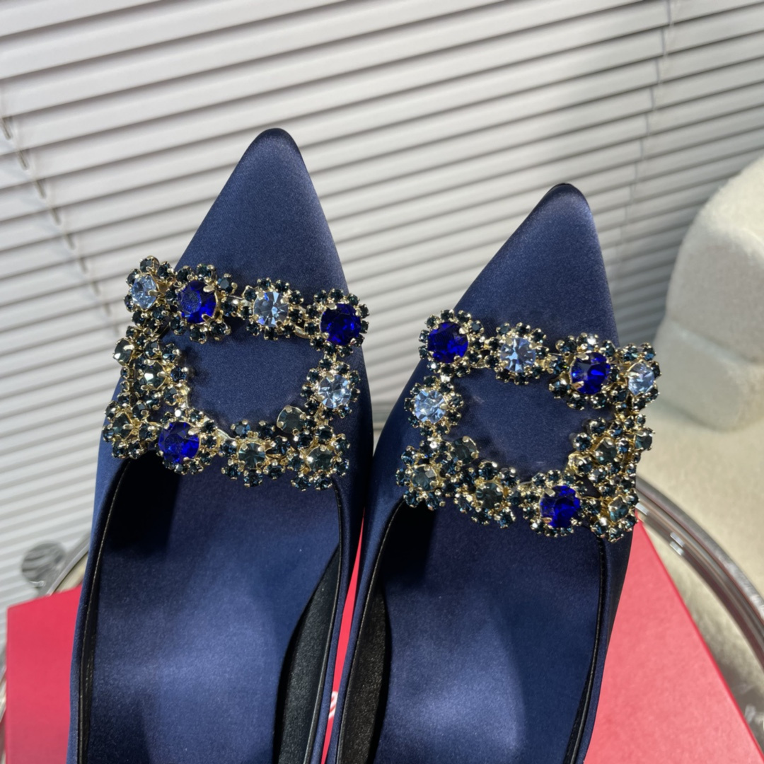 高仿RogerVivier*RVW4145水鑽真絲高踭鞋藍色6.5CM免檢版