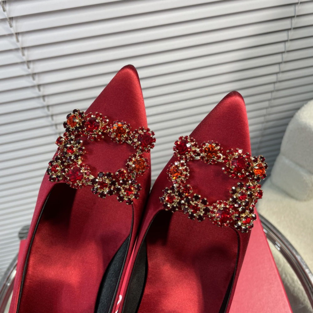 高仿RogerVivier*RVW4143水鑽真絲高踭鞋紅色6.5CM免檢版