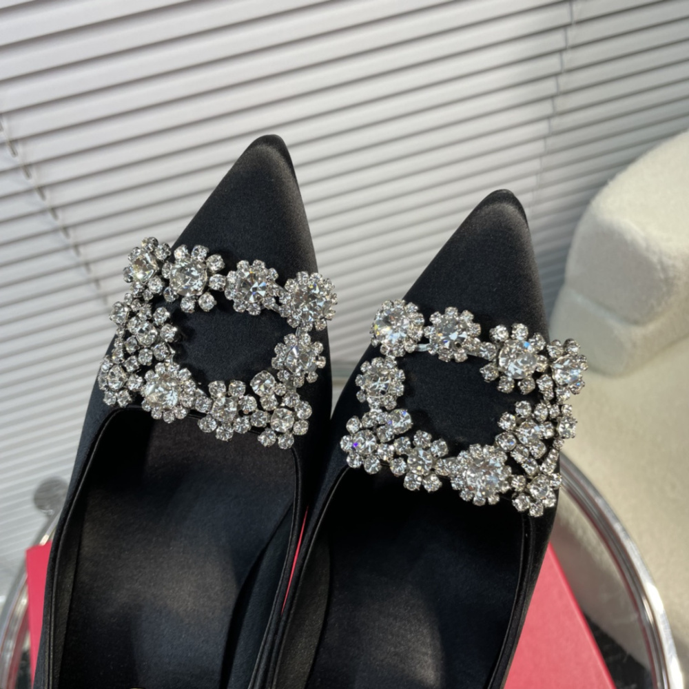 高仿RogerVivier*RVW4141水鑽真絲高踭鞋黑色6.5CM免檢版