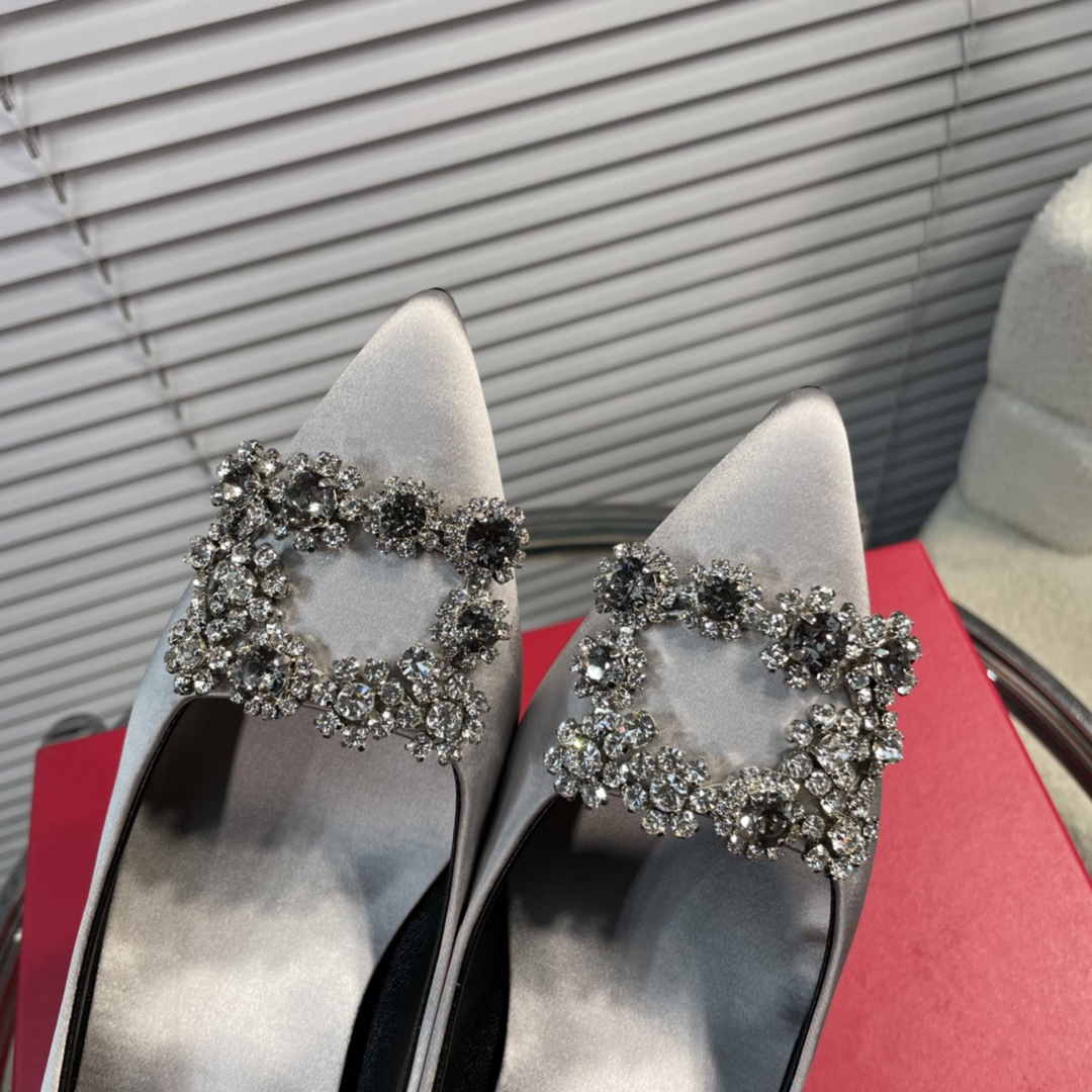 高仿RogerVivier*RVW4144水鑽真絲高踭鞋銀色6.5CM免檢版