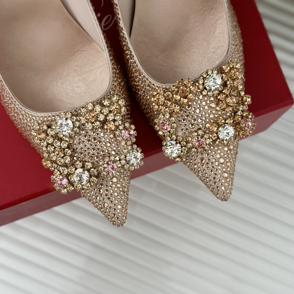高仿RogerVivier*RVW4193雪花水鑽高踭鞋裸色8.5CM免檢版