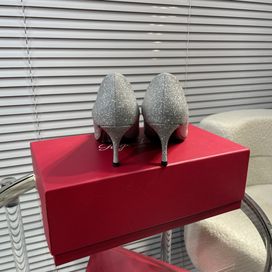 高仿RogerVivier*RVW4146水鑽真絲高踭鞋滿天星6.5CM免檢版