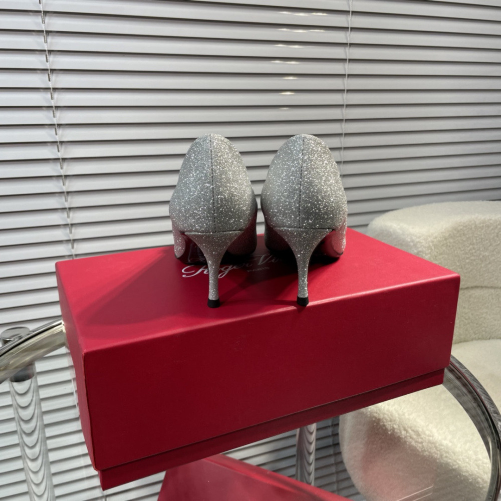 高仿RogerVivier*RVW4146水鑽真絲高踭鞋滿天星6.5CM免檢版