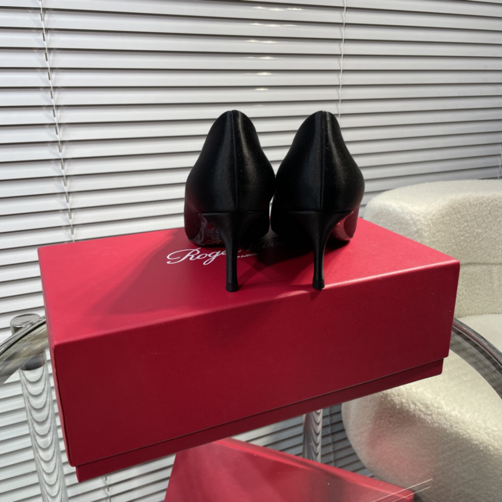 高仿RogerVivier*RVW4141水鑽真絲高踭鞋黑色6.5CM免檢版