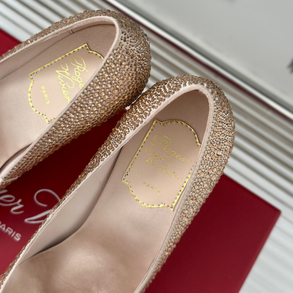 高仿RogerVivier*RVW4193雪花水鑽高踭鞋裸色8.5CM免檢版