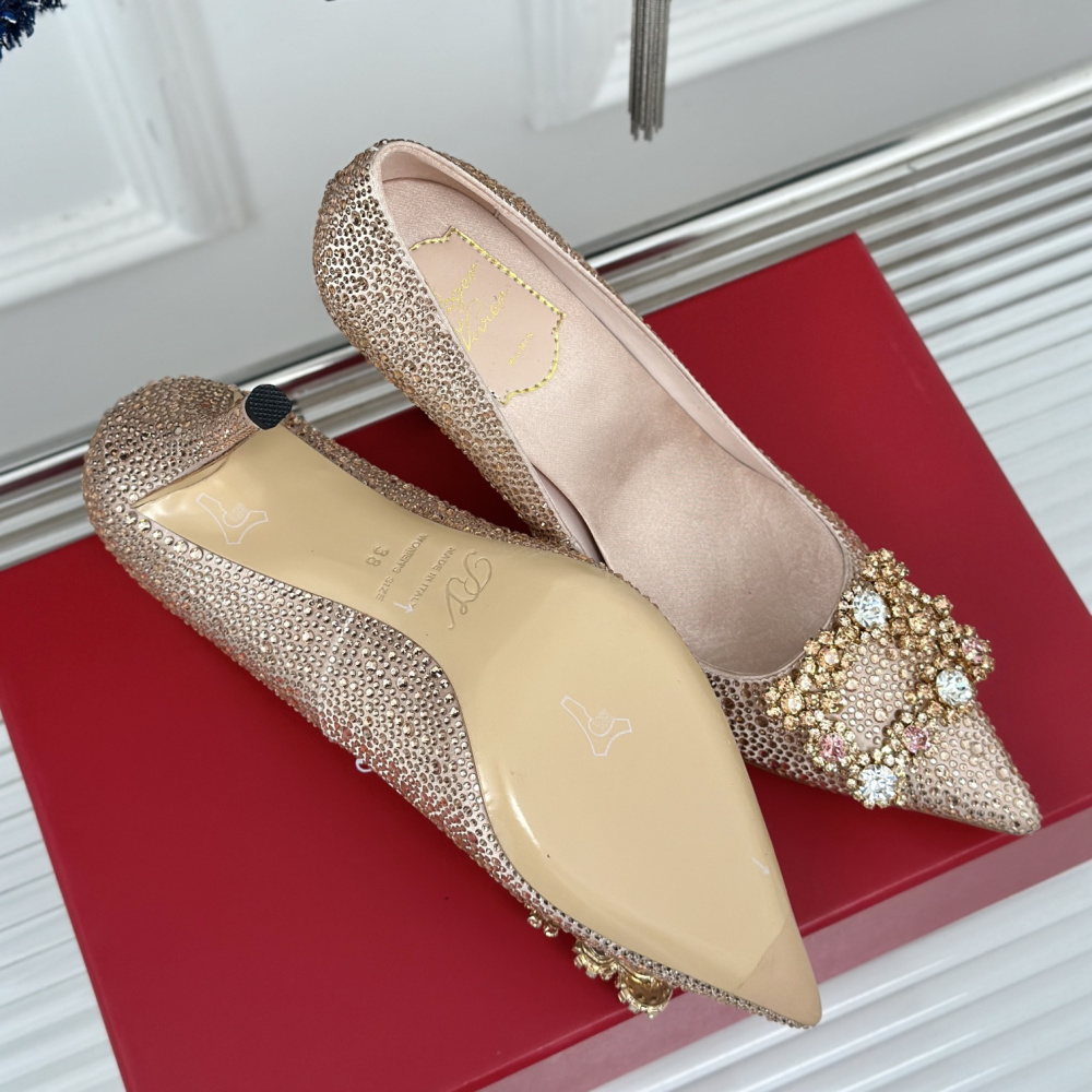 高仿RogerVivier*RVW4193雪花水鑽高踭鞋裸色8.5CM免檢版