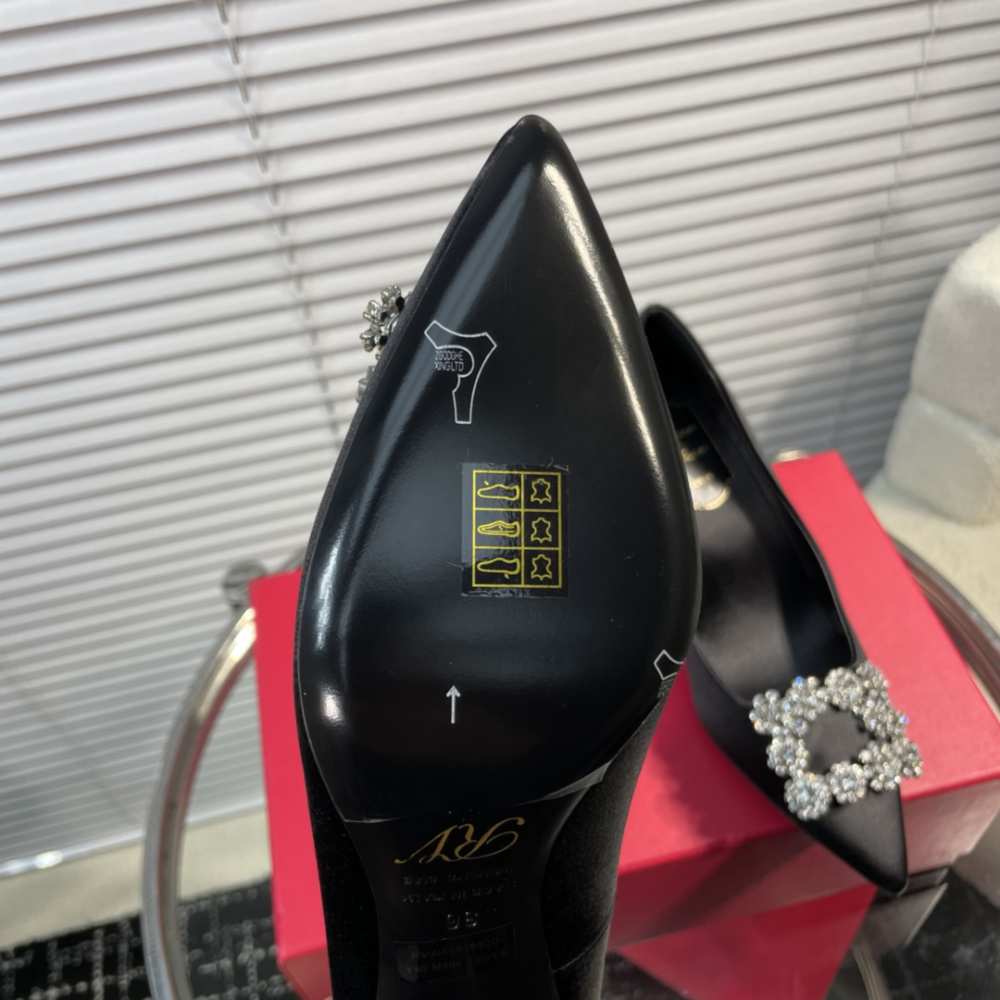 高仿RogerVivier*RVW4141水鑽真絲高踭鞋黑色6.5CM免檢版