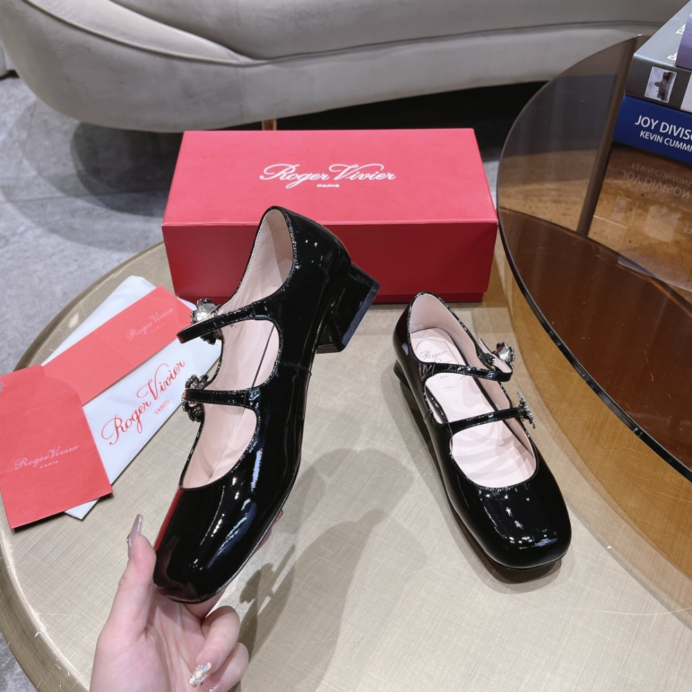 高仿RogerVivier*RVW5003漆皮瑪麗珍鞋黑色3CM免檢版