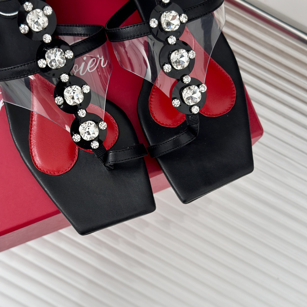 高仿RogerVivier*RVW7284愛心水晶涼鞋黑色1.5CM免檢版