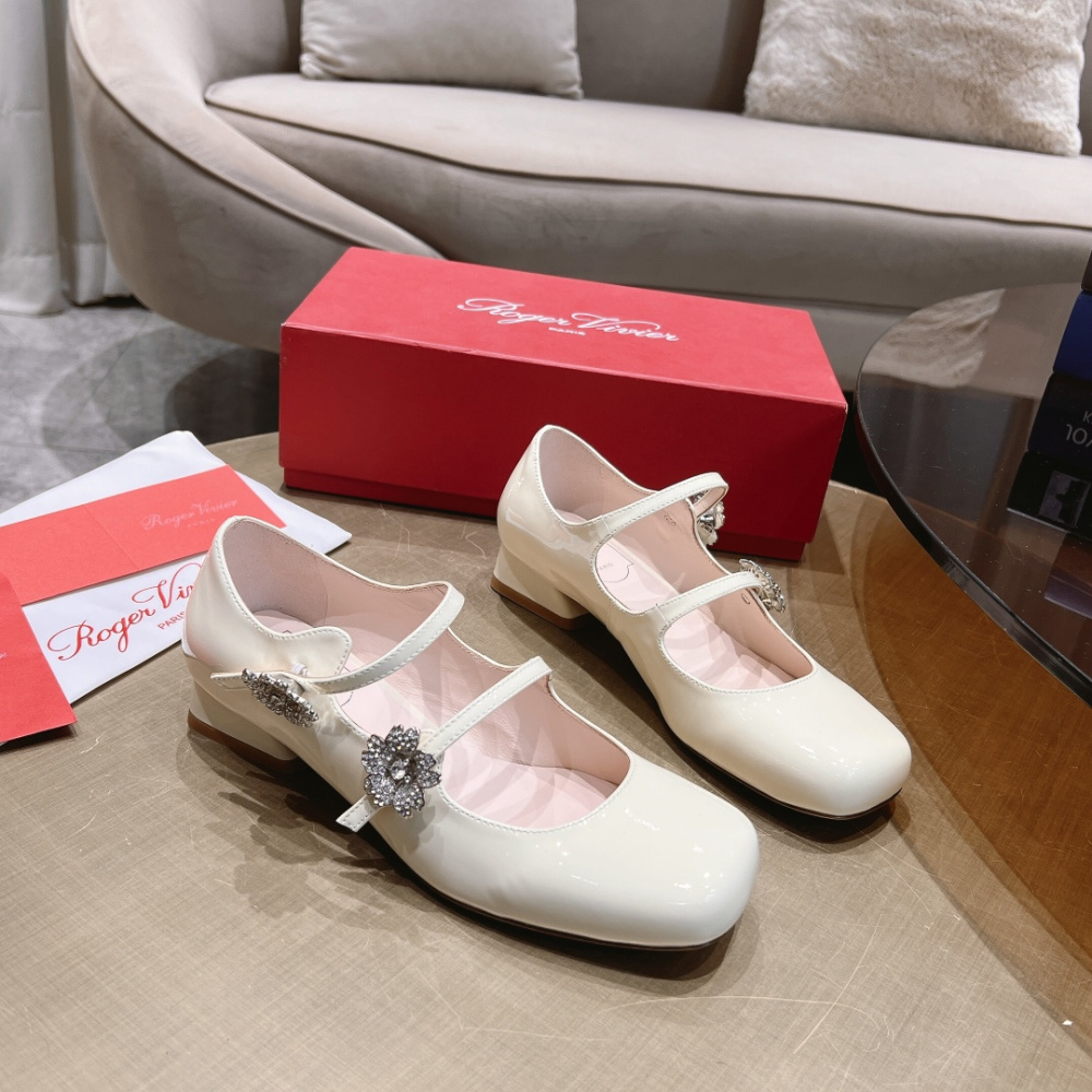 高仿RogerVivier*RVW5103漆皮瑪麗珍鞋白色3CM免檢版