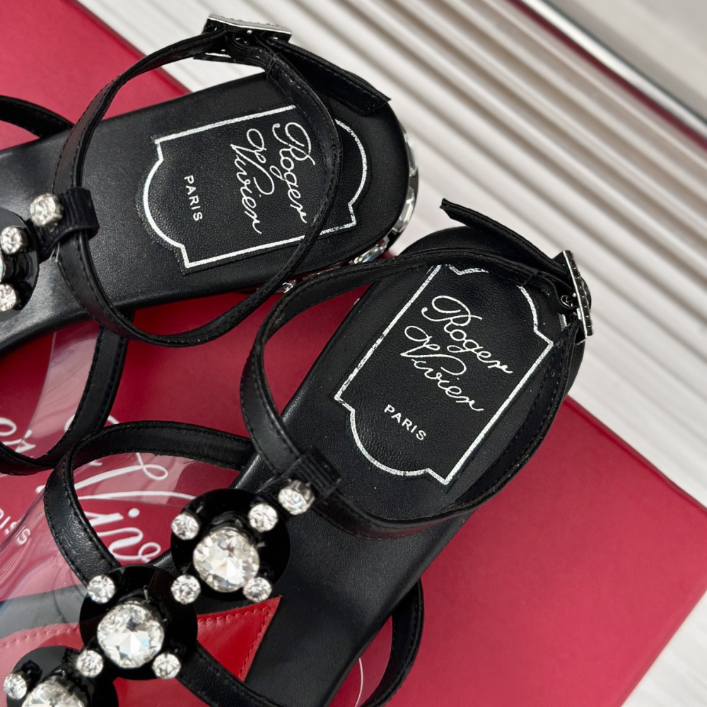 高仿RogerVivier*RVW7284愛心水晶涼鞋黑色1.5CM免檢版