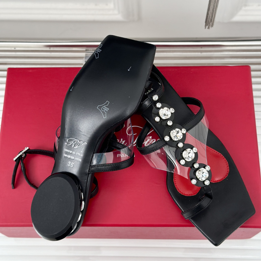 高仿RogerVivier*RVW7284愛心水晶涼鞋黑色1.5CM免檢版