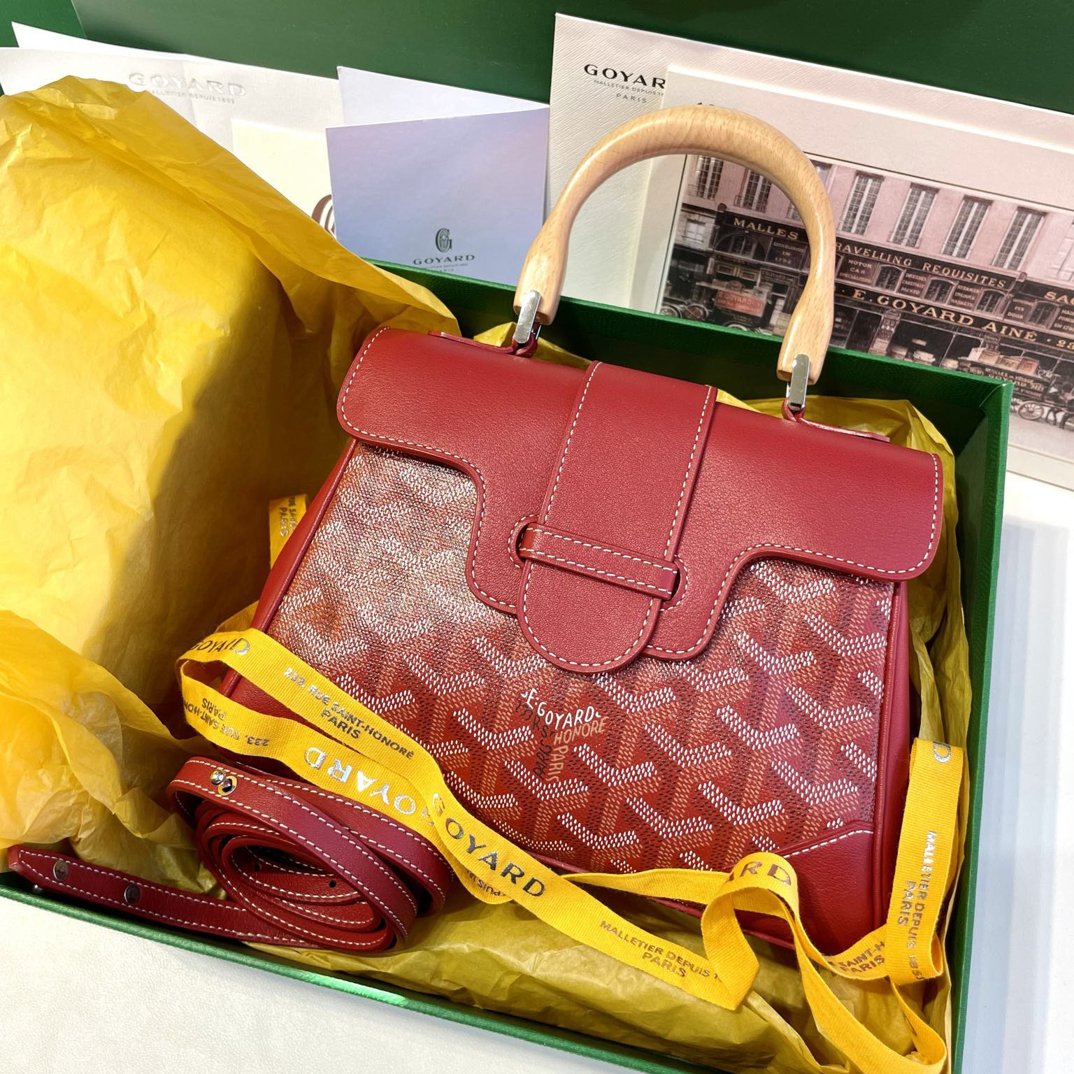 高仿Goyard*SAIGONY櫸木手柄單肩包紅色免檢版