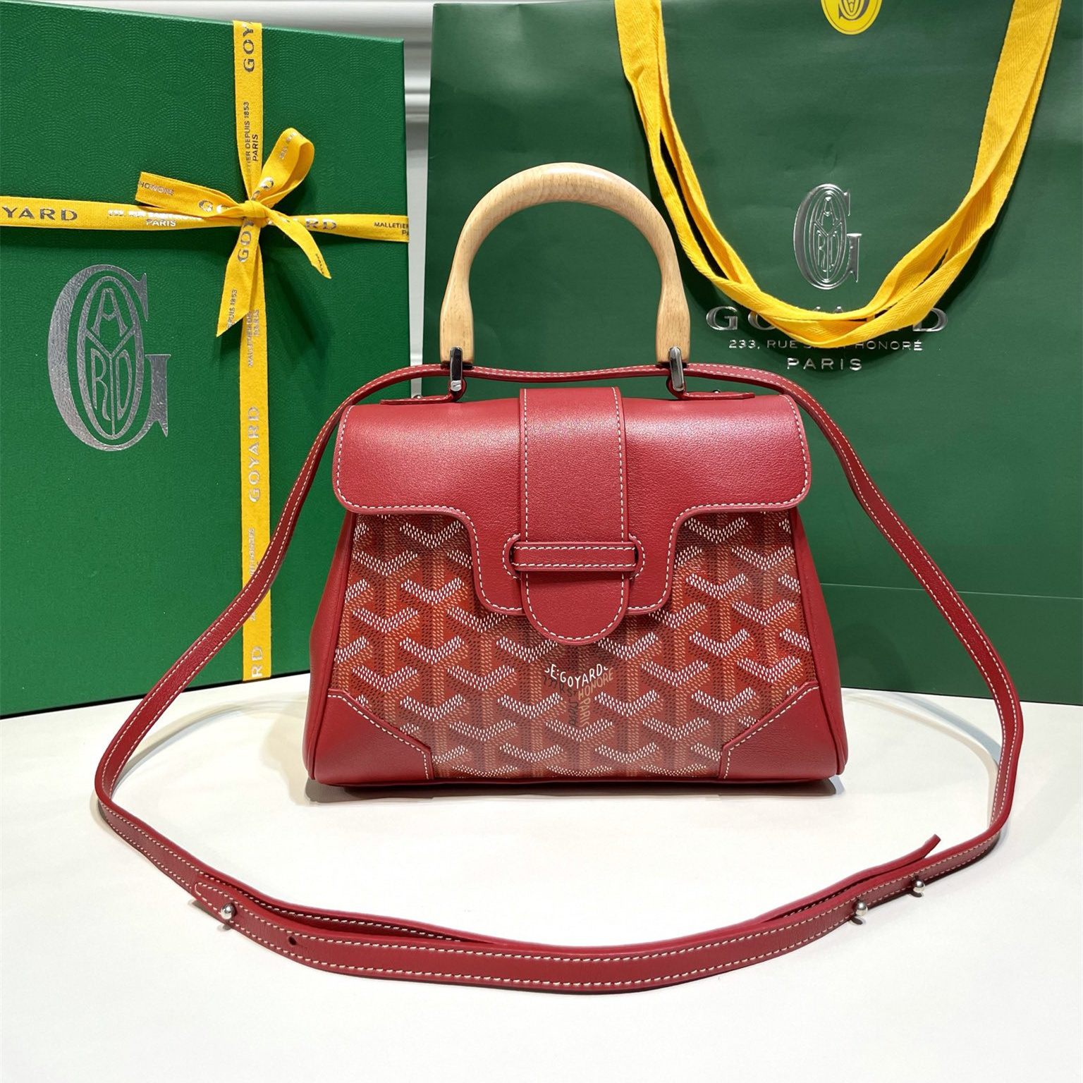 高仿Goyard*SAIGONY櫸木手柄單肩包紅色免檢版