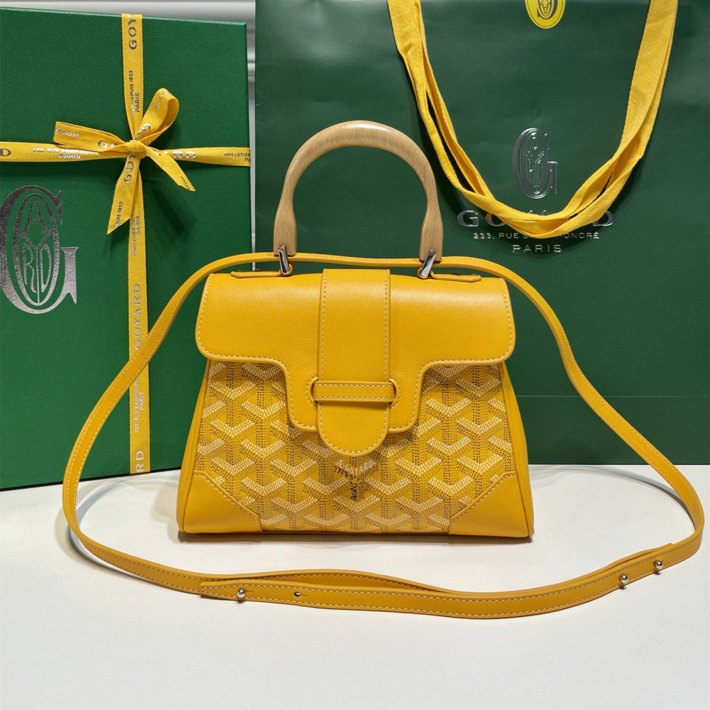 高仿Goyard*SAIGONW櫸木手柄單肩包黃色免檢版