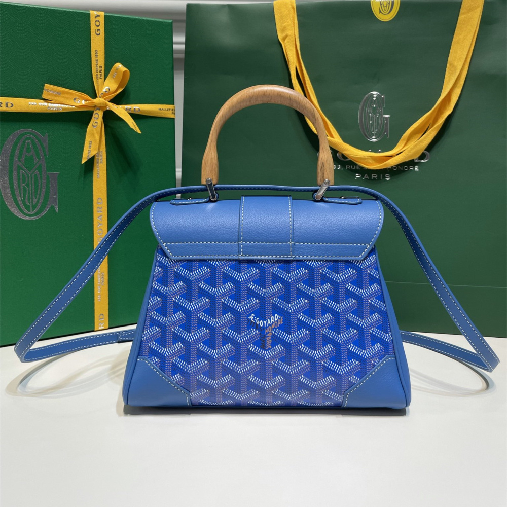高仿Goyard*SAIGONG櫸木手柄單肩包藍色免檢版